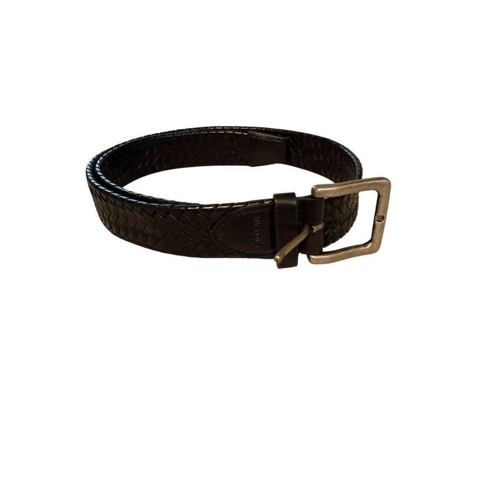Wrangler black braided leather belt Silver-tone rectangular metal buckle. S 34